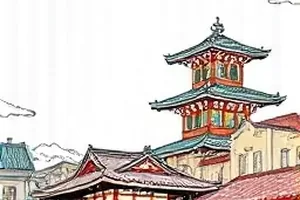 夜市摊位的暖光与升腾白汽，远处楼房灯火连片